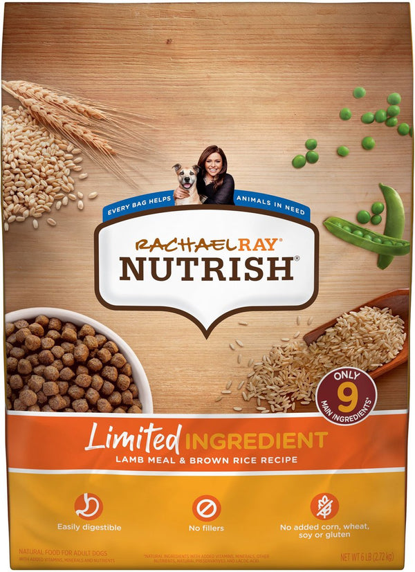 Rachael Ray Nutrish Limited Ingredient Lamb Meal & Brown Rice Recipe Dry Dog Food, 6 lbs