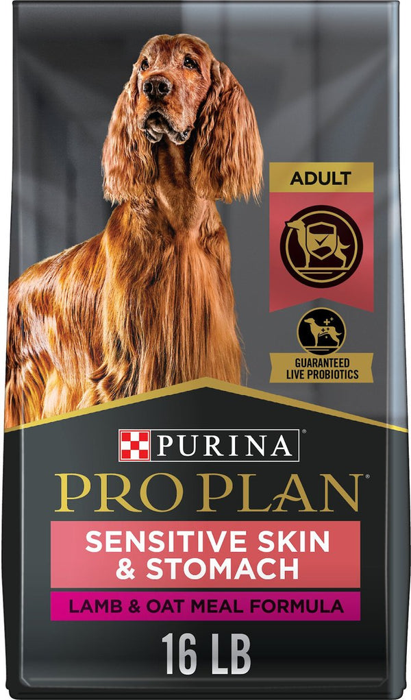 Purina Pro Plan Sensitive Skin & Stomach Adult w/Probiotics Lamb & Oat Meal Formula High Protein Dry Dog Food, 16 lb