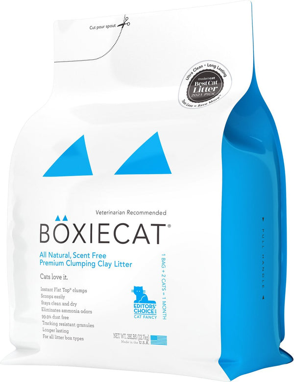 Boxiecat Premium Unscented Clumping Clay Cat Litter, 28 lbs