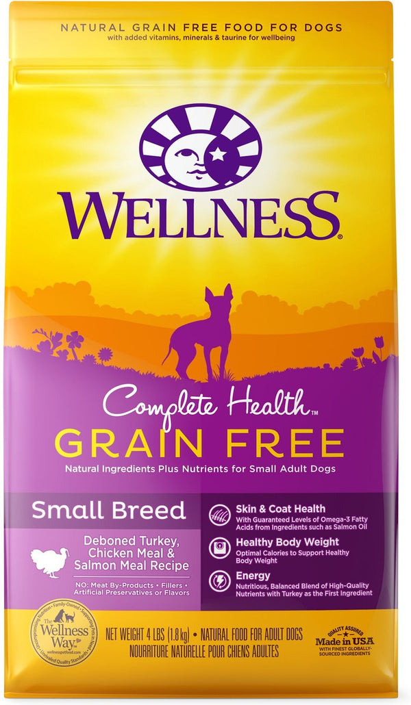 Wellness Grain-Free Complete Health Small Breed Adult Deboned Turkey, Chicken Meal & Salmon Meal Recipe Dry Dog Food, 11 lbs