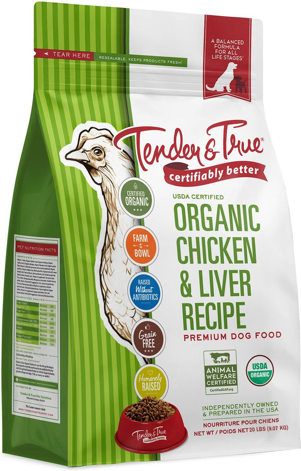 Tender & True Organic Grain-Free Chicken & Liver Recipe Dry Dog Food, 20 lbs