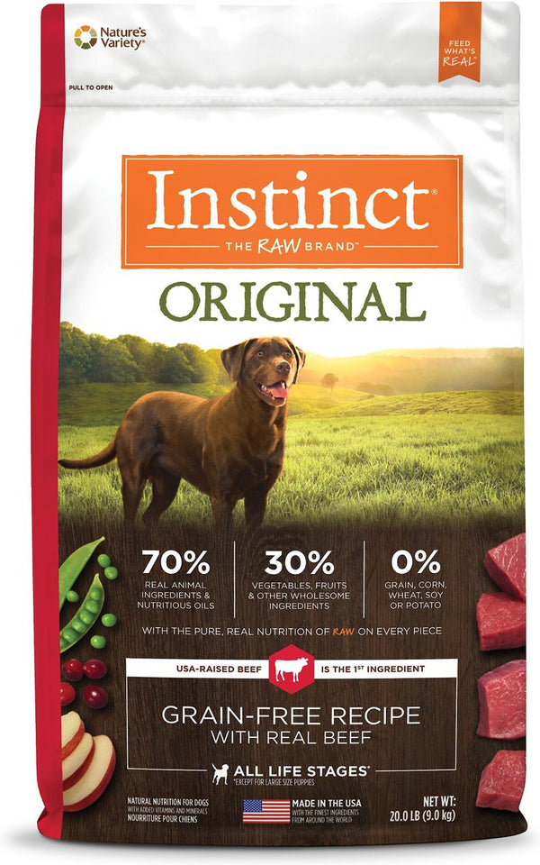 Instinct Original Grain-Free Recipe with Real Beef Freeze-Dried Raw Coated Dry Dog Food, 20 lb