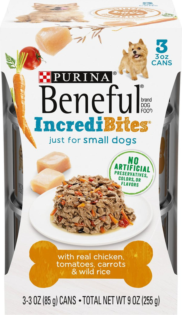 Purina Beneful IncrediBites with Chicken, Tomatoes, Carrots & Wild Rice Canned Dog Food, 3 oz cans, case of 24