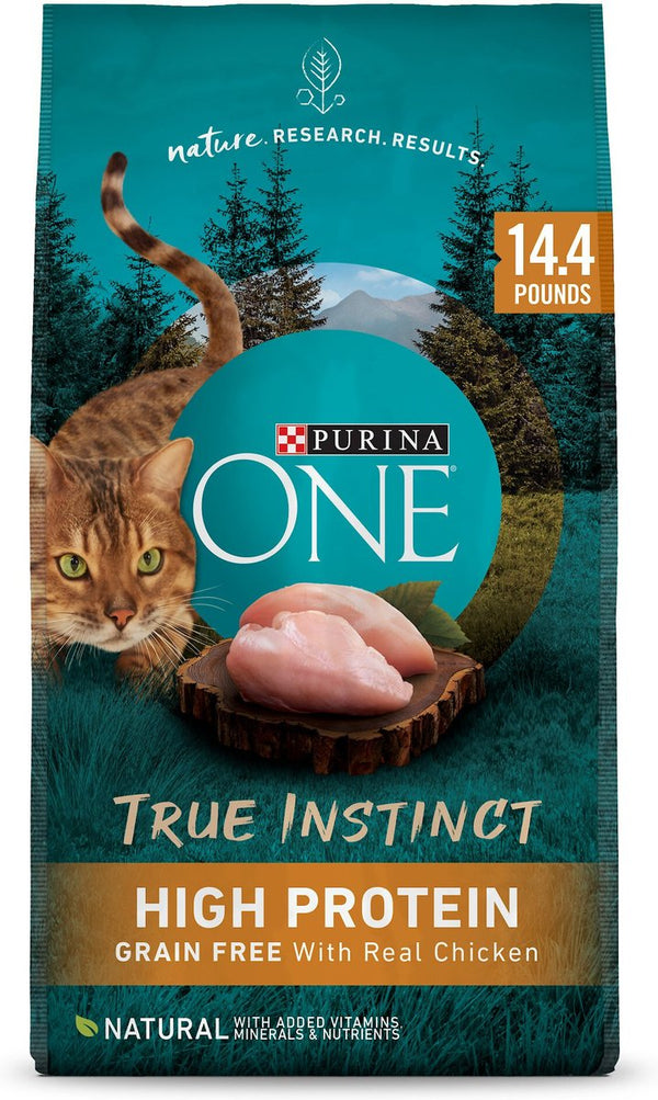 Purina ONE True Instinct Natural Real Chicken Plus Vitamins & Minerals High Protein Grain-Free Dry Cat Food, 14.4 lbs