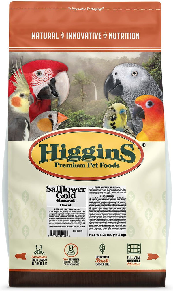 Higgins Safflower Gold Parrot Food, 25 lbs