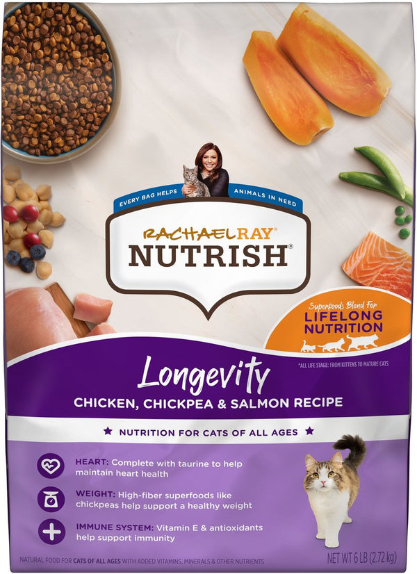 Rachael Ray Nutrish Longevity Natural Chicken with Chickpeas & Salmon Recipe Dry Cat Food, 14 lbs