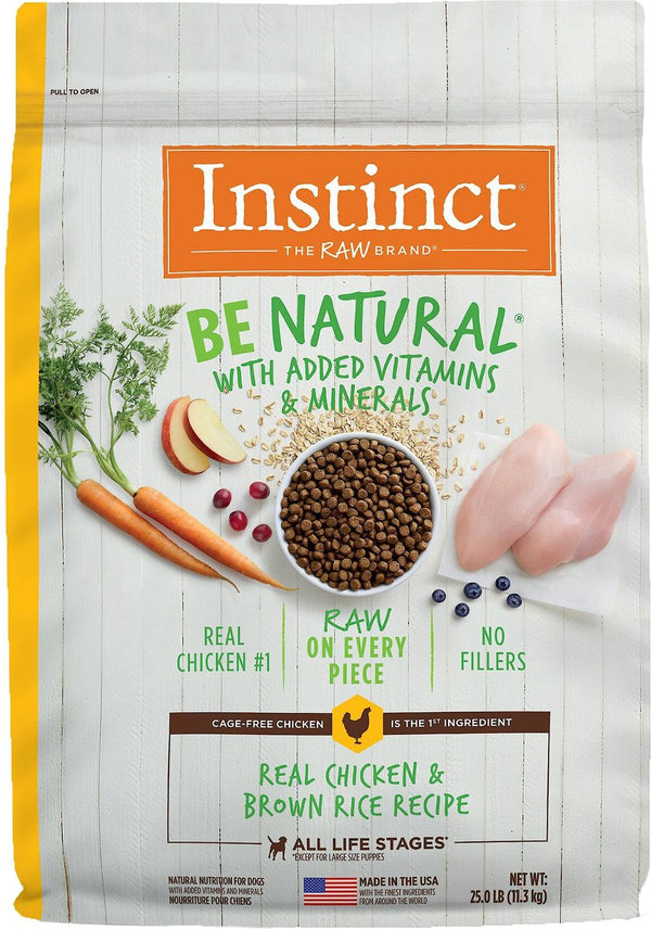 Instinct Be Natural Real Chicken & Brown Rice Recipe Freeze-Dried Raw Coated Dry Dog Food, 25 lb