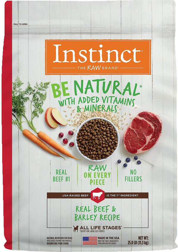 Instinct Be Natural Real Beef & Barley Recipe Freeze-Dried Raw Coated Dry Dog Food, 25 lbs