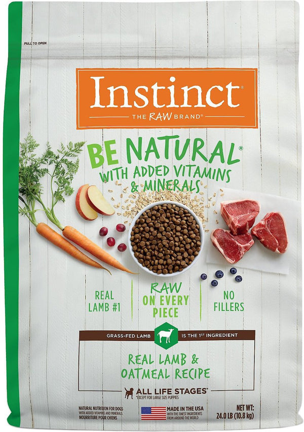 Instinct Be Natural Real Lamb & Oatmeal Recipe Freeze-Dried Raw Coated Dry Dog Food, 24 lb