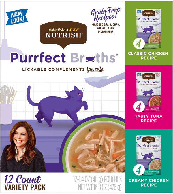 Rachael Ray Nutrish Purrfect Broths All Natural Grain-Free Variety Pack Cat Food Topper, 1.4 oz. pouch, pack of 12