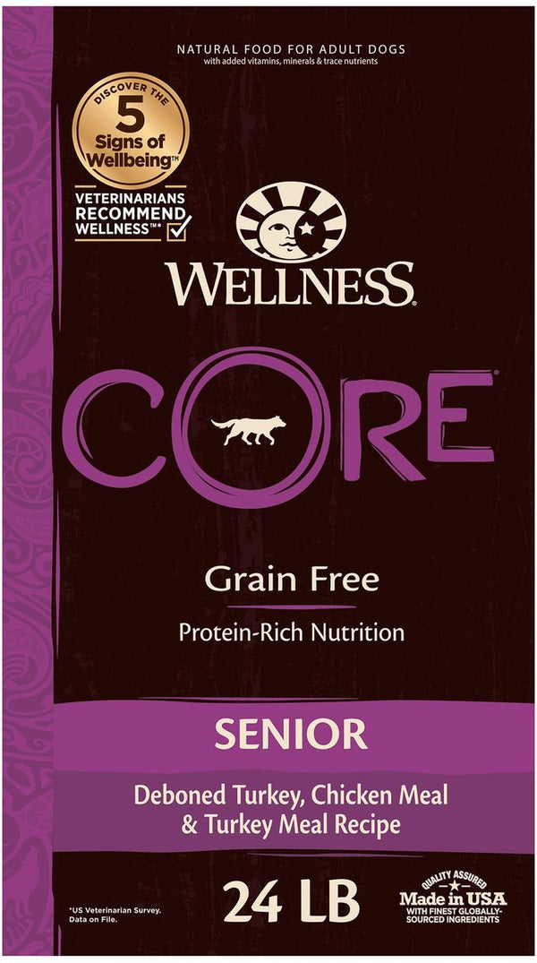 Wellness CORE Grain-Free Senior Deboned Turkey Recipe Dry Dog Food, 24 lbs