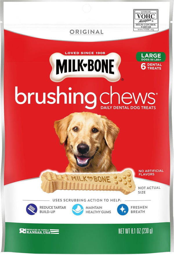 Milk-Bone Original Brushing Chews Daily Dental Dog Treats, Large, 8.1 oz