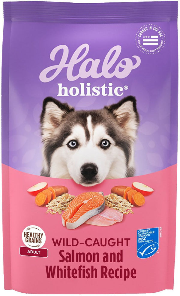 Halo Holistic Complete Digestive Health Wild-Caught Salmon & Whitefish Dog Food Recipe Adult Dry Dog Food, 21 lbs