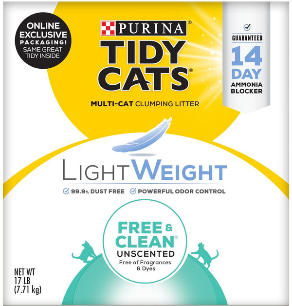 Tidy Cats Free & Clean Lightweight Unscented Clumping Clay Cat Litter, 17 lbs