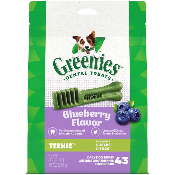 GREENIES TEENIE Natural Dog Dental Care Chews Oral Health Dog Treats Blueberry Flavor, 12 oz. Pack, 43 Treats