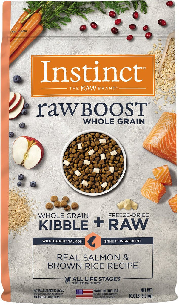 Instinct Raw Boost Whole Grain Real Salmon & Brown Rice Recipe Freeze-Dried Raw Coated Dry Dog Food, 20 lb