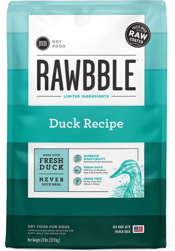 BIXBI RAWBBLE Fresh Duck Recipe Limited Ingredient Grain-Free Dry Dog Food, 24 lbs