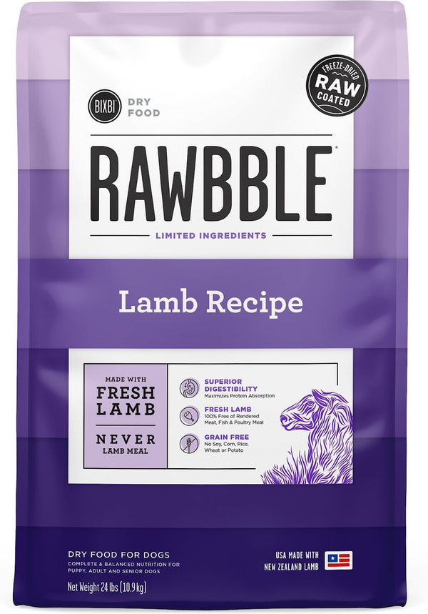 BIXBI RAWBBLE Fresh Lamb Recipe Limited Ingredient Grain-Free Dry Dog Food, 24 lb