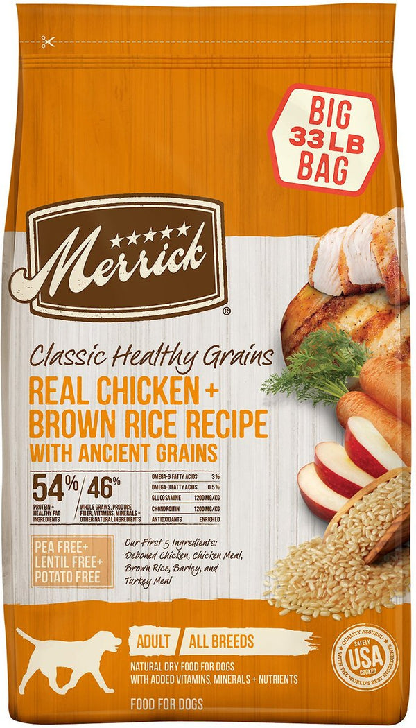 Merrick Classic Healthy Grains Real Chicken + Brown Rice Recipe with Ancient Grains Adult Dry Dog Food, 33 lb