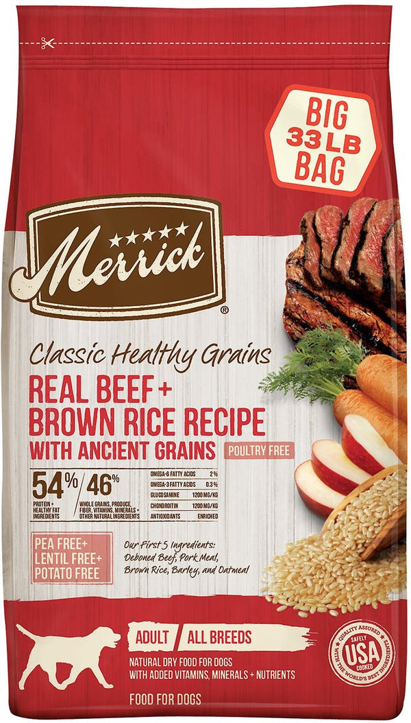 Merrick Classic Healthy Grains Real Beef + Brown Rice Recipe with Ancient Grains Adult Dry Dog Food, 25 lb