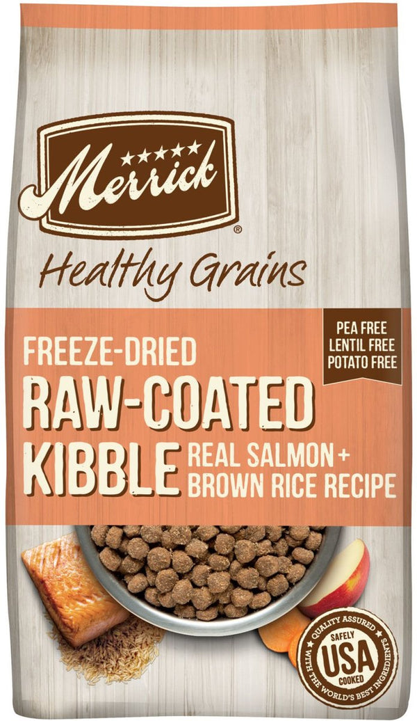 Merrick Healthy Grains Raw-Coated Kibble Real Salmon + Brown Rice Recipe Freeze-Dried Dry Dog Food, 22 lbs