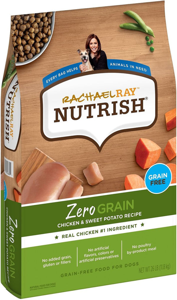 Rachael Ray Nutrish Zero Grain Natural Chicken & Sweet Potato Recipe Grain-Free Dry Dog Food, 26 lbs