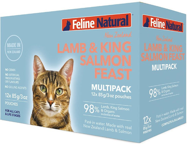 Feline Natural Lamb & Salmon Grain-Free Pouch Cat Food, 3-oz pouch, case of 12