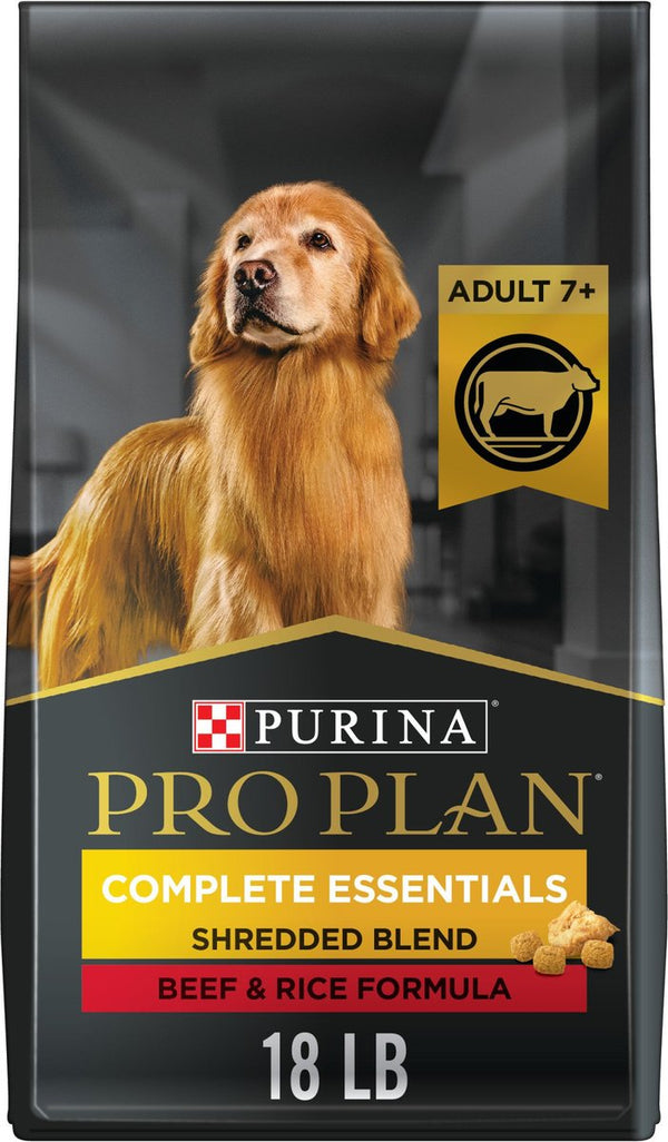 Purina Pro Plan 7+ Complete Essentials Shredded Blend Beef & Rice Formula High Protein Dog Food