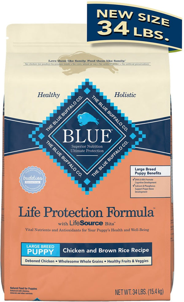 Blue Buffalo Life Protection Formula Large Breed Puppy Chicken & Brown Rice Recipe Dry Dog Food, 34 lbs