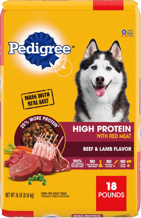 Pedigree High Protein Beef & Lamb Flavor Dog Kibble Adult Dry Dog Food, 18 lbs