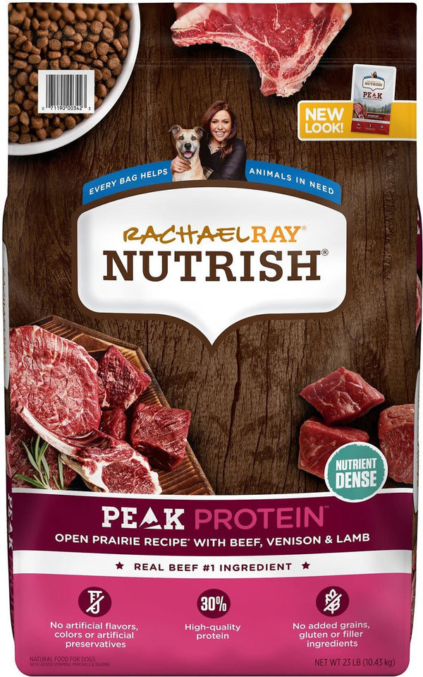 Rachael Ray Nutrish PEAK Open Prairie Recipe with Beef, Venison & Lamb Natural Grain-Free Dry Dog Food, 23 lbs