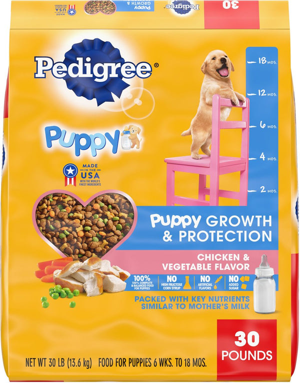 Pedigree Puppy Growth & Protection Chicken & Vegetable Flavor Dry Dog Food, 30 lbs