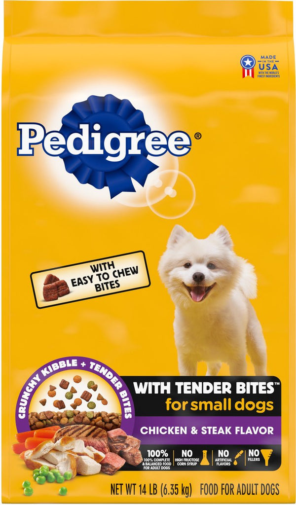 Pedigree Tender Bites Complete Nutrition Chicken & Steak Flavor Small Breed Adult Dry Dog Food, 14 lbs