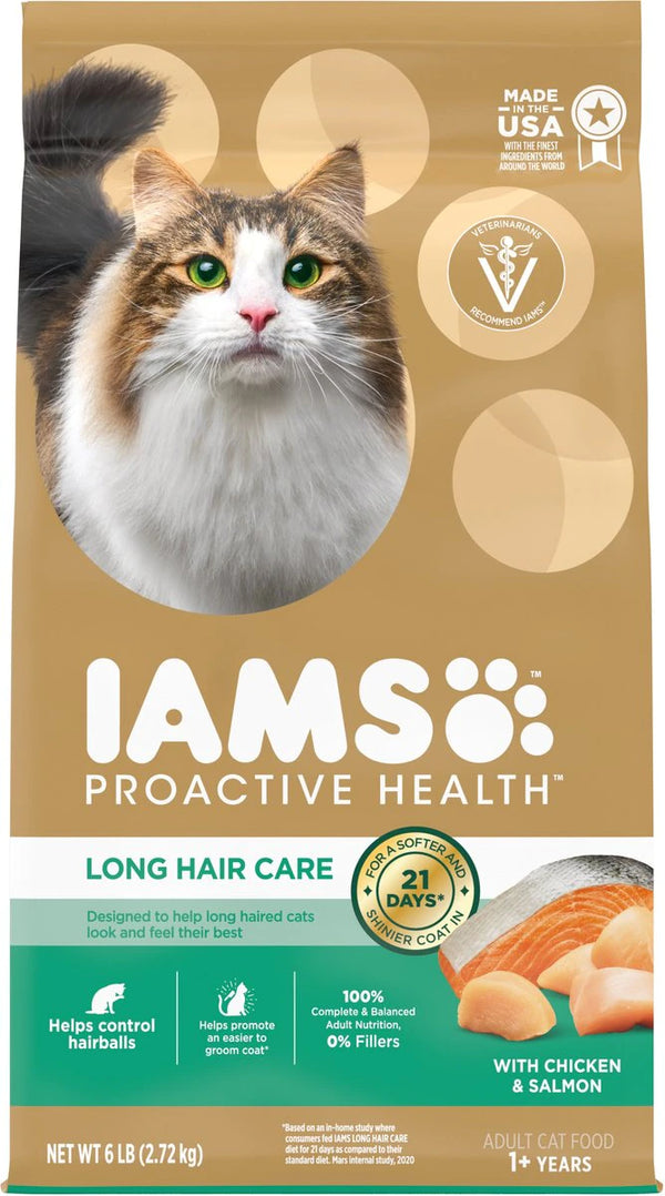 Iams Proactive Health Long Hair Care with Real Chicken & Salmon Adult Dry Cat Food, 6 lb