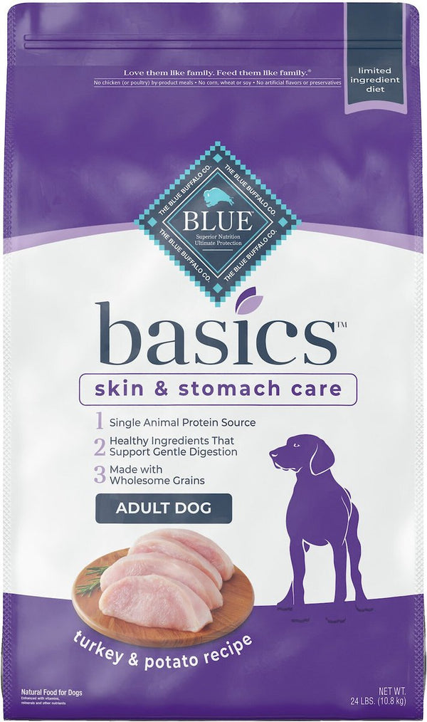 Blue Buffalo Basics Skin & Stomach Care Turkey & Potato Recipe Adult Dry Dog Food, 24 lb