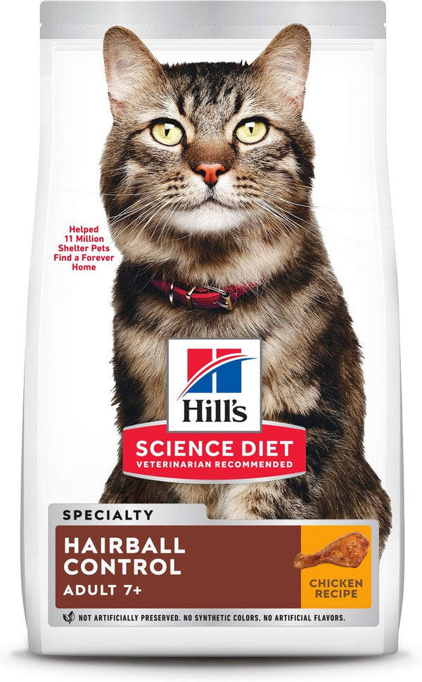 Hill's Science Diet Adult 7+ Hairball Control Chicken Recipe Dry Cat Food, 15.5 lbs