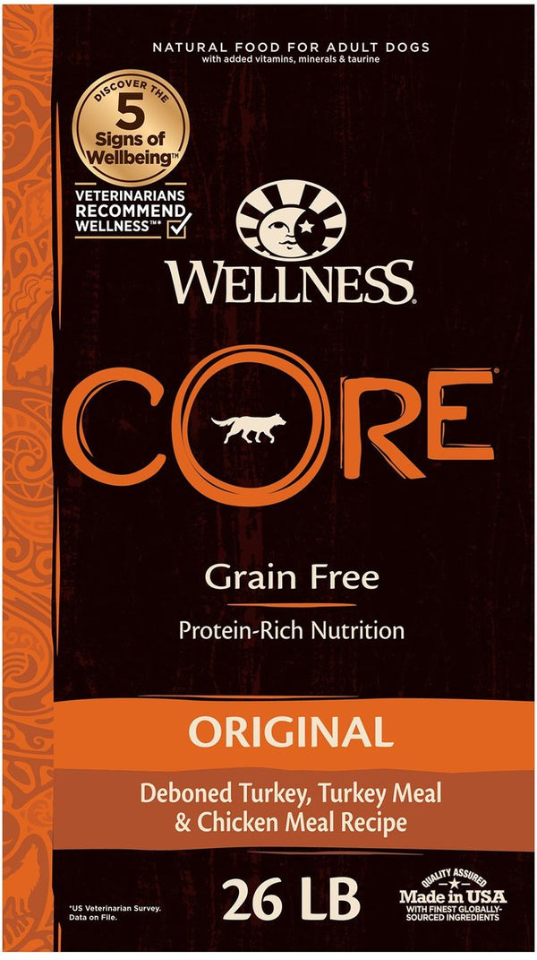 Wellness CORE Grain-Free Original Deboned Turkey, Turkey Meal & Chicken Meal Recipe Dry Dog Food, 26 lb