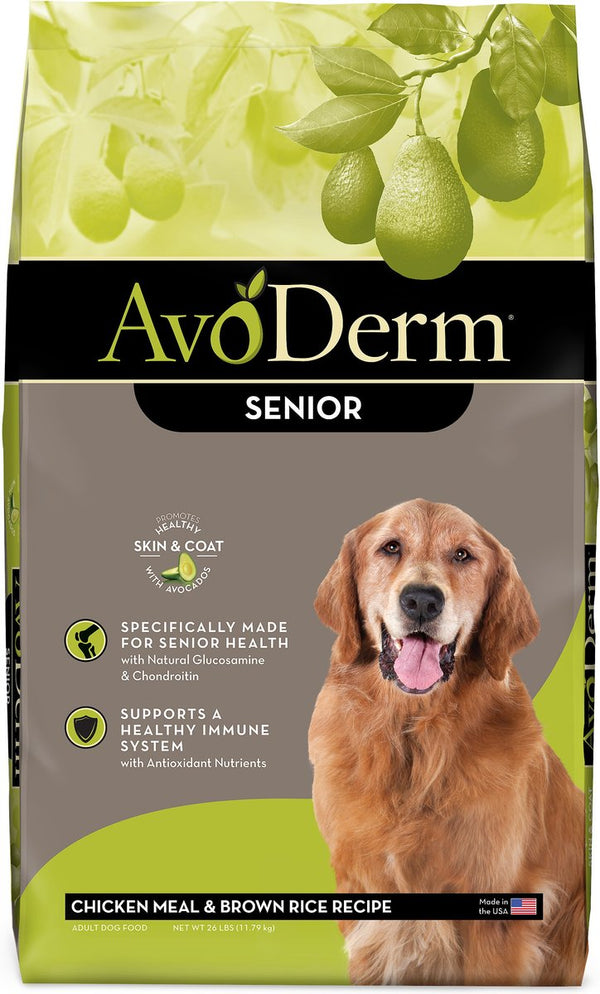 AvoDerm Senior Chicken Meal & Brown Rice Recipe Dry Dog Food, 26 lbs