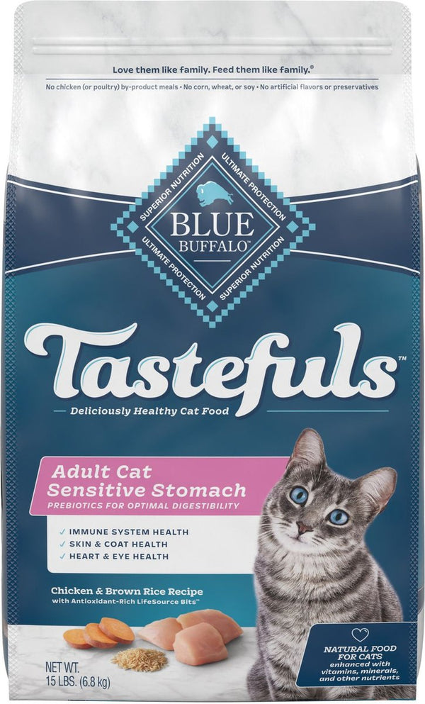 Blue Buffalo Tastefuls Sensitive Stomach Natural Chicken Adult Dry Cat Food, 15 lbs