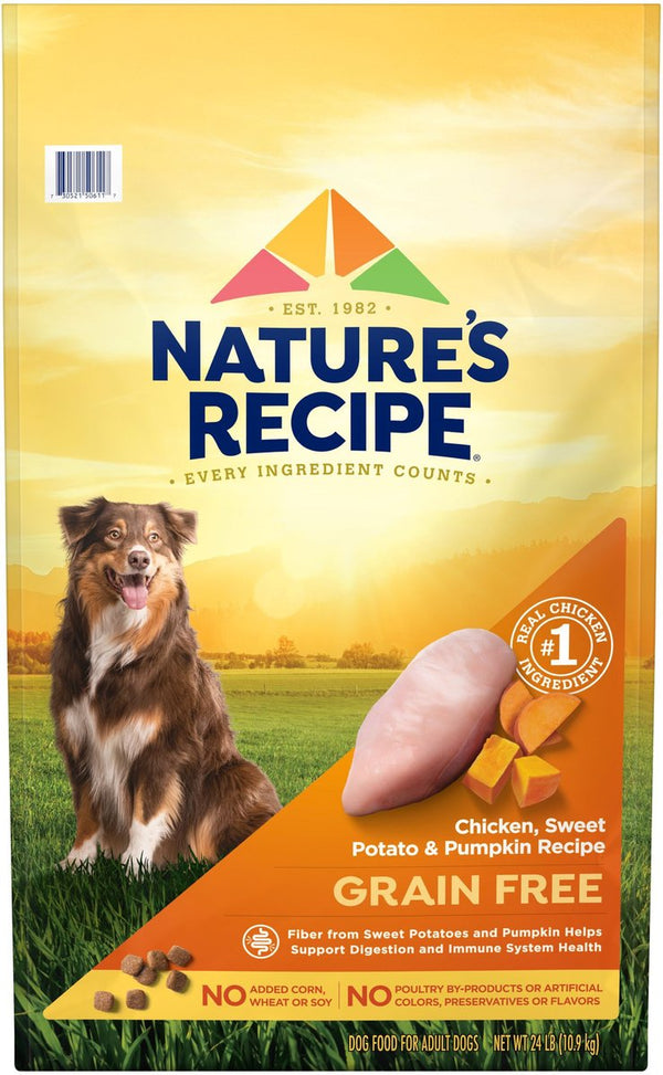 Nature's Recipe Grain-Free Chicken, Sweet Potato & Pumpkin Recipe Dry Dog Food, 24 lbs