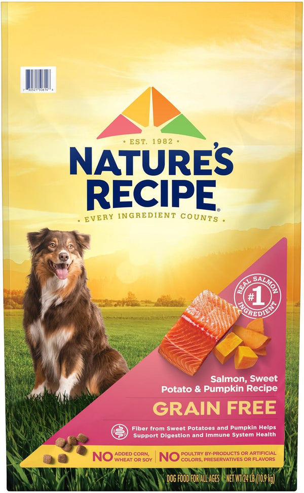 Nature's Recipe Grain-Free Salmon, Sweet Potato & Pumpkin Recipe Dry Dog Food, 24 lbs