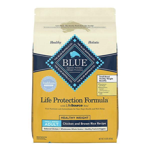 Blue Buffalo Life Protection Formula Small Breed Healthy Weight Adult Chicken & Brown Rice Recipe Dry Dog Food, 15 lbs