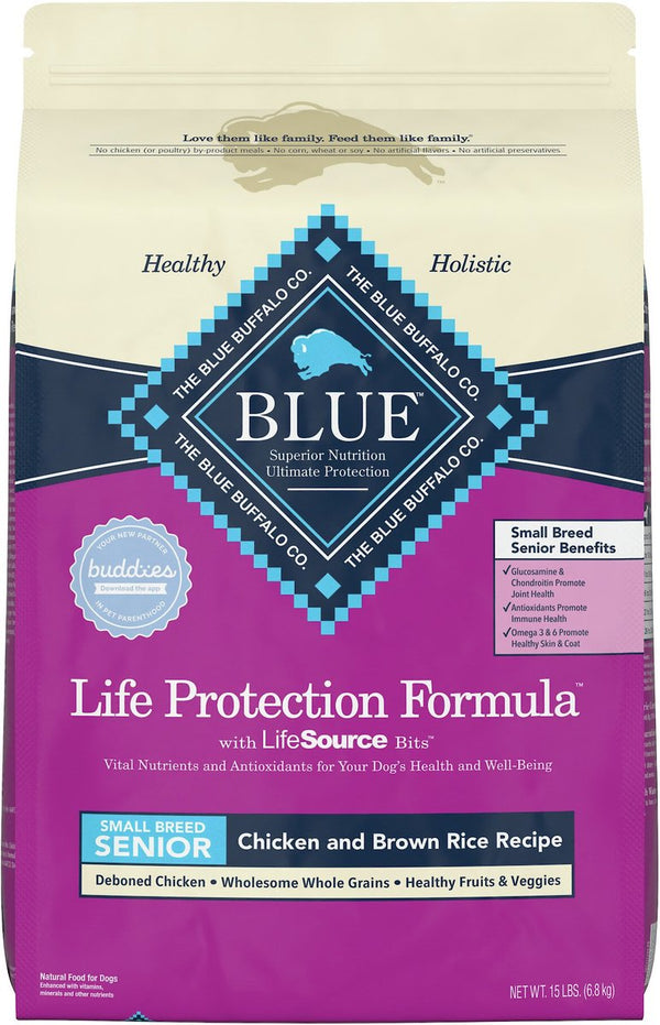 Blue Buffalo Life Protection Formula Small Breed Senior Chicken & Brown Rice Recipe Dry Dog Food, 15 lbs