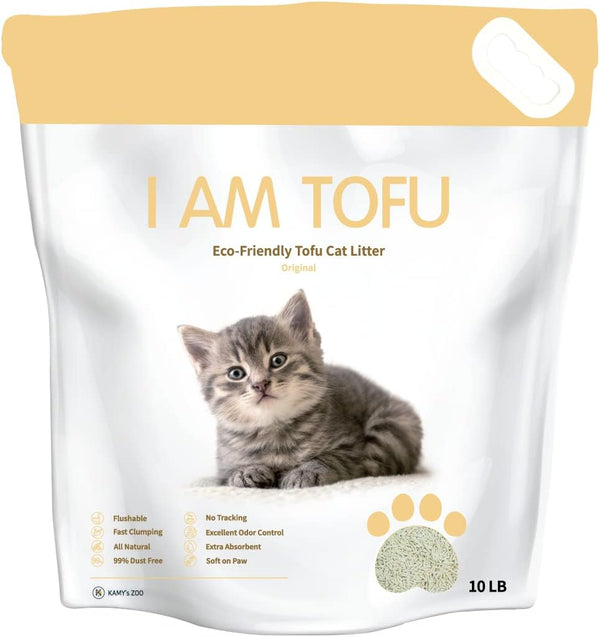 I AM TOFU Tofu Cat Litter, Natural Flushable Extra Clumping Pellet Litter, 10 lbs