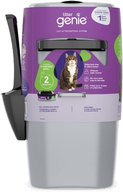 Litter Genie Standard Pail (Silver) | Cat Litter Box Waste Disposal System for Odor Control