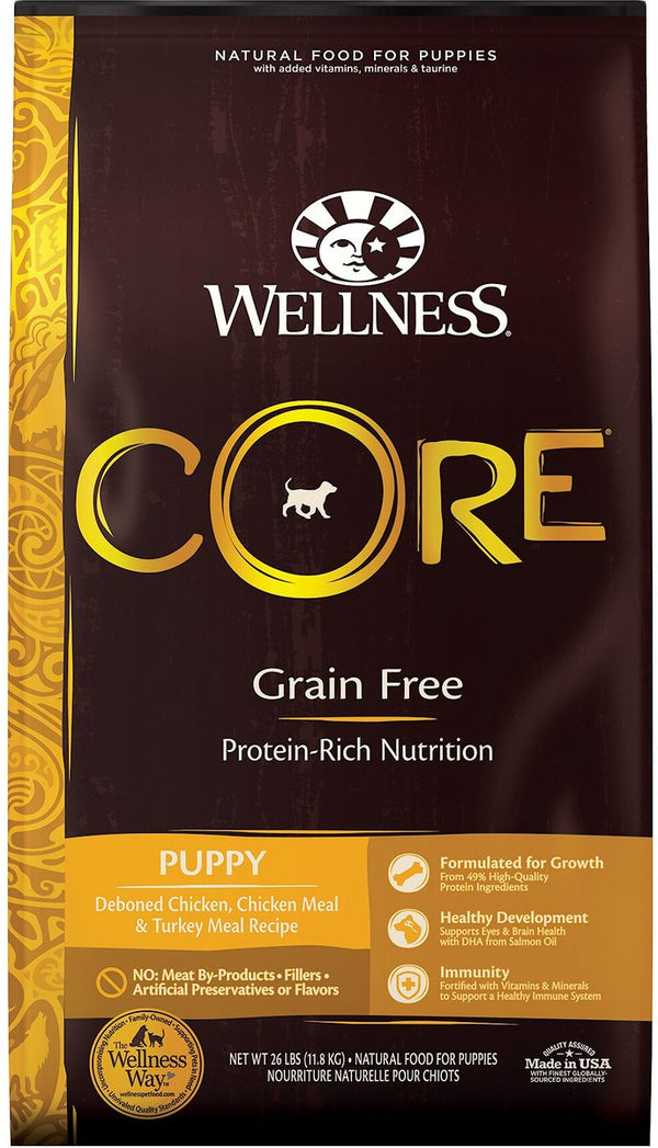 Wellness CORE Grain-Free Puppy Chicken & Turkey Recipe Dry Dog Food, 26 lbs