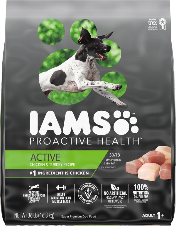 Iams Proactive Health Active Chicken & Turkey Recipe High Protein Adult Dry Dog Food, 36 lbs