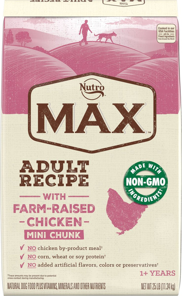 Nutro Max Mini Chunks Adult Farm-Raised Chicken Recipe Natural Dry Dog Food, 25 lbs