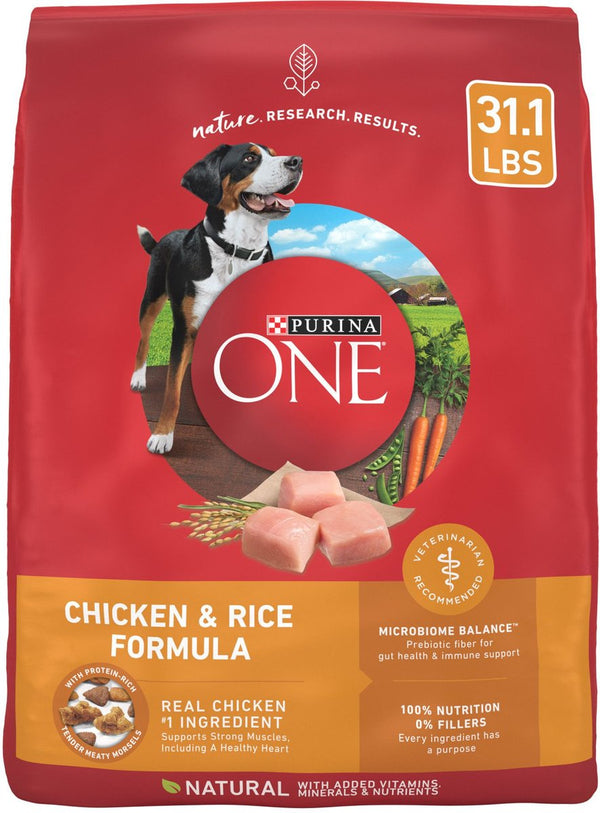 Purina ONE Natural SmartBlend Chicken & Rice Formula Dry Dog Food, 31.1 lbs