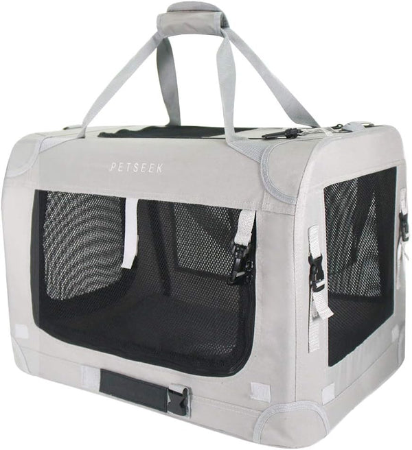 Petseek Extra Large Cat Carrier Soft Sided Folding Small Medium Dog Pet Carrier, 24"x16.5"x16", Grey